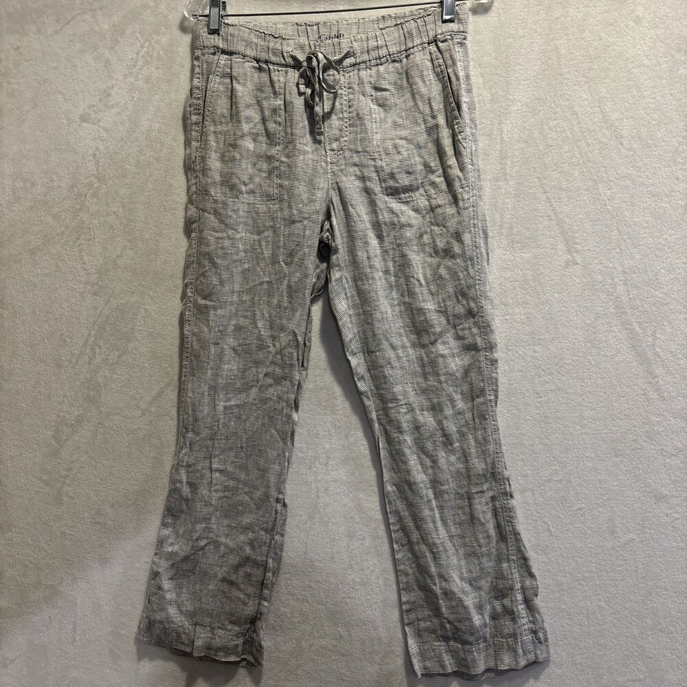 Caslon Women's Drawstring Elastic Waist Striped Linen Pants Size XS Gray White